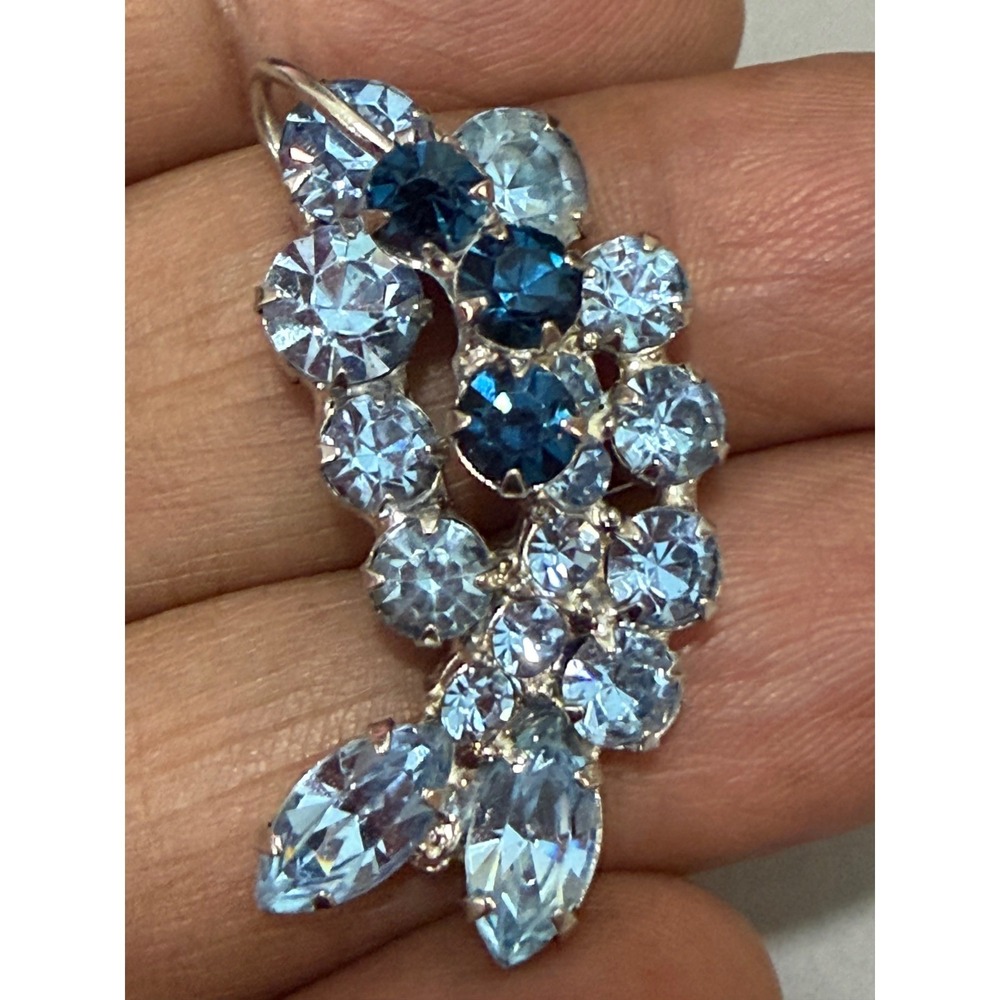 Blue Rhinestone Pendant Women Blue Silver Tone Vintage Cluster Marquise - Picture 2 of 8